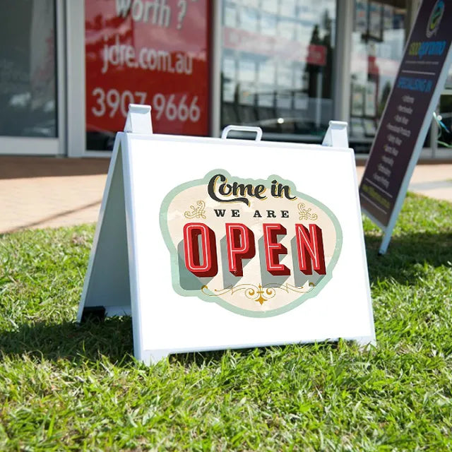 Durable plastic A-frame sign for real estate.