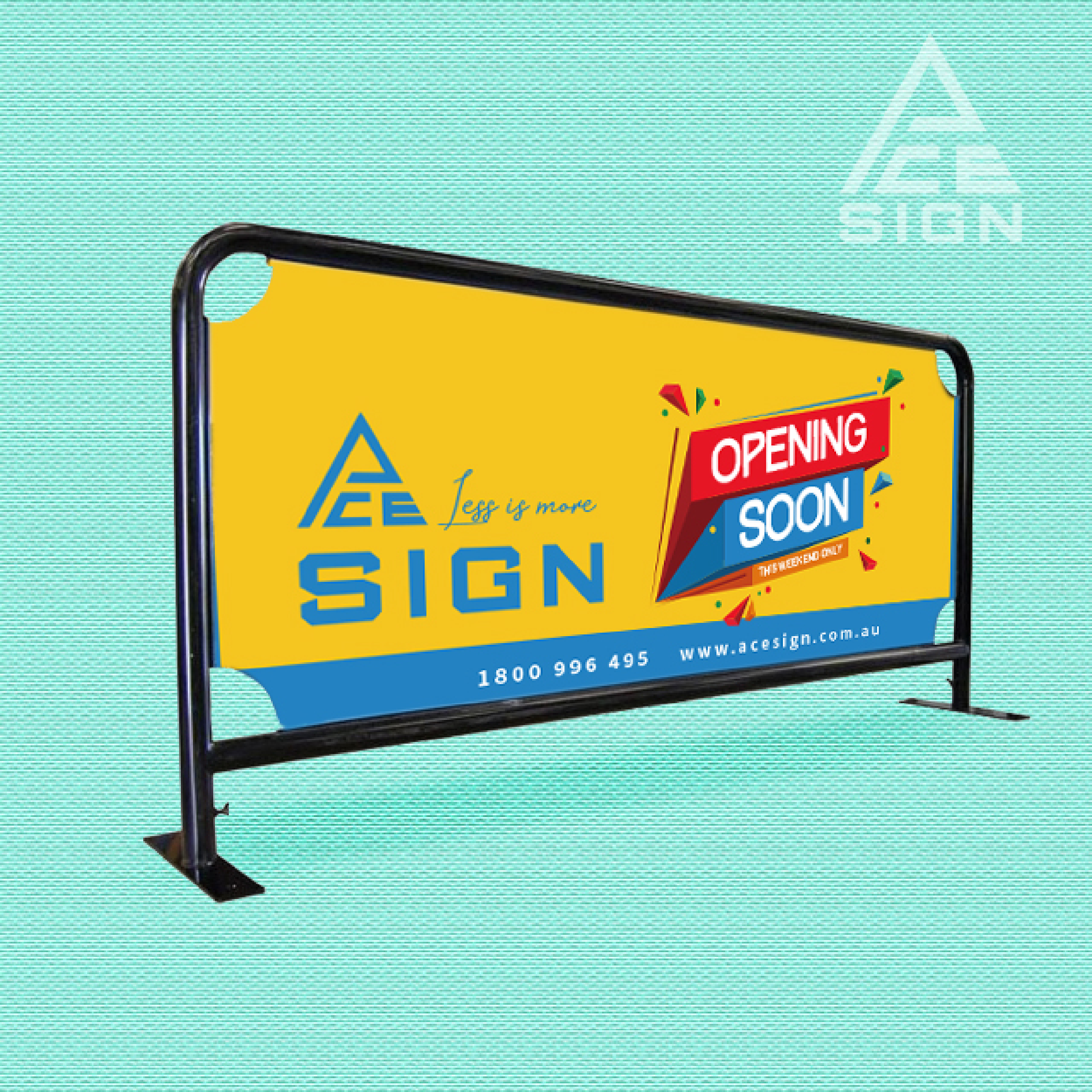 Outdoor cafe barrier with branded fabric.