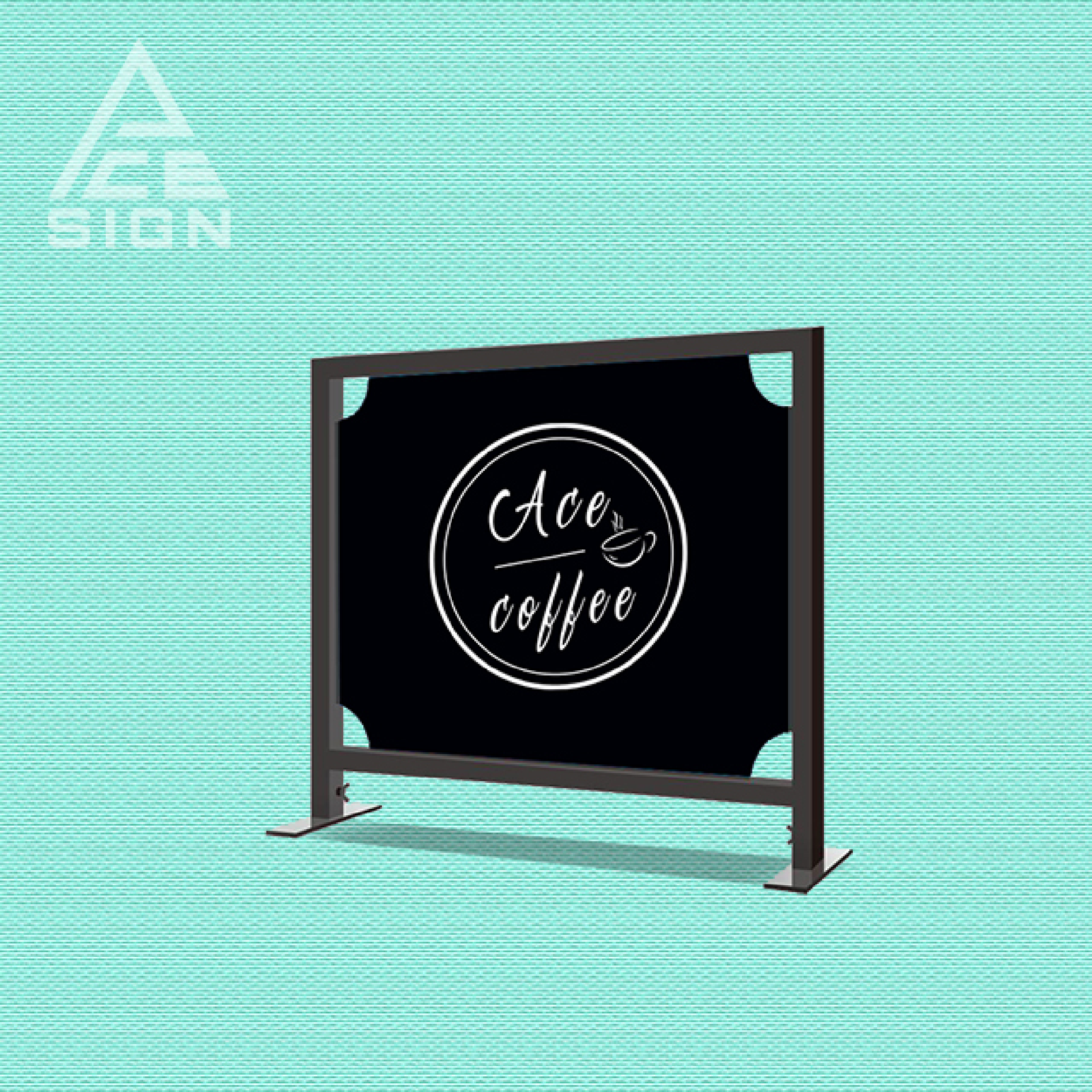 Outdoor café barrier with black metal frame.