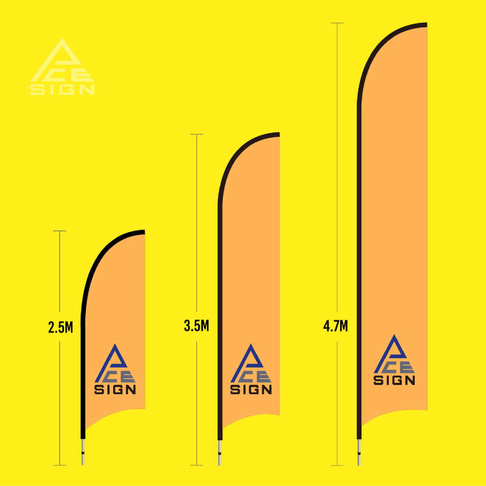 Tall, vibrant feather flag waving in the wind.