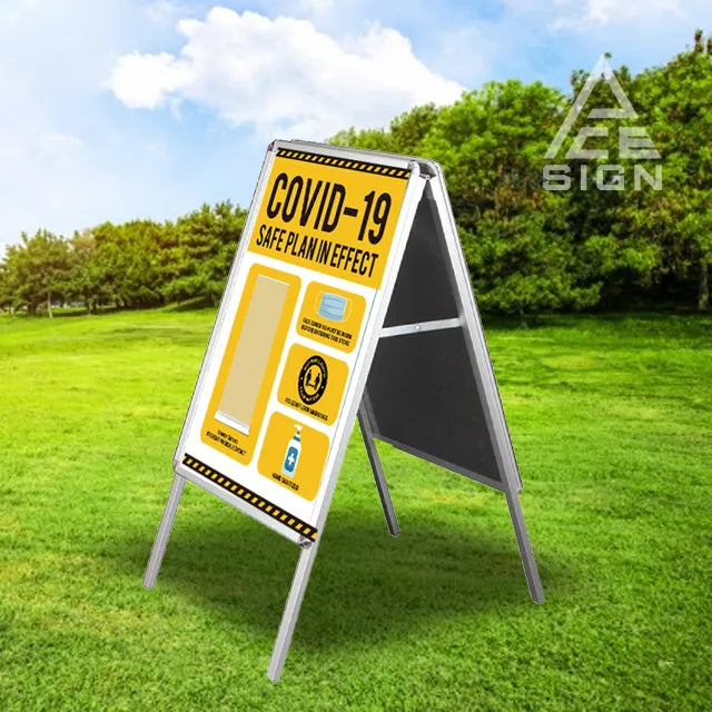 Silver snap-frame A-board, poster display.