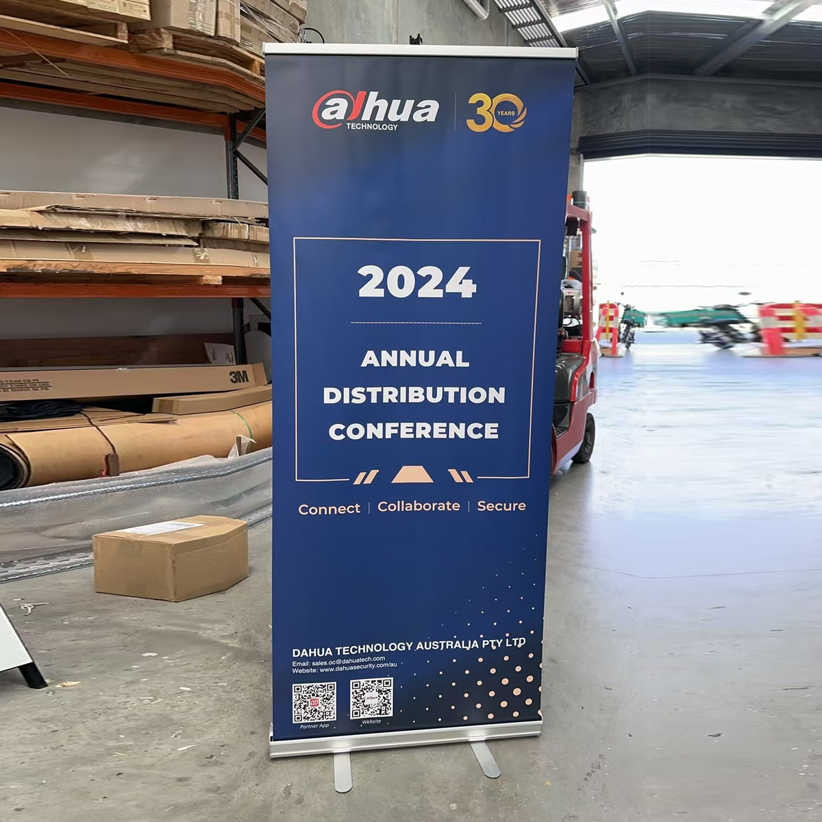 Retractable pull up banner stand. Portable marketing display for events and retail. Features a custom printed graphic on durable vinyl.