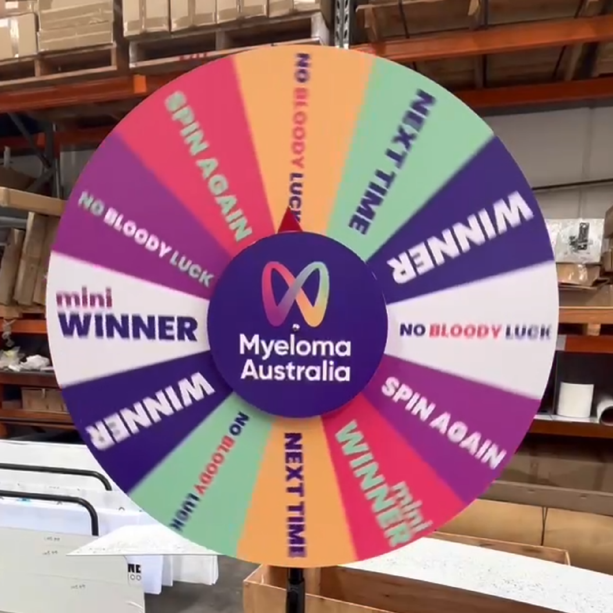 Colorful prize wheel with multiple winning options.