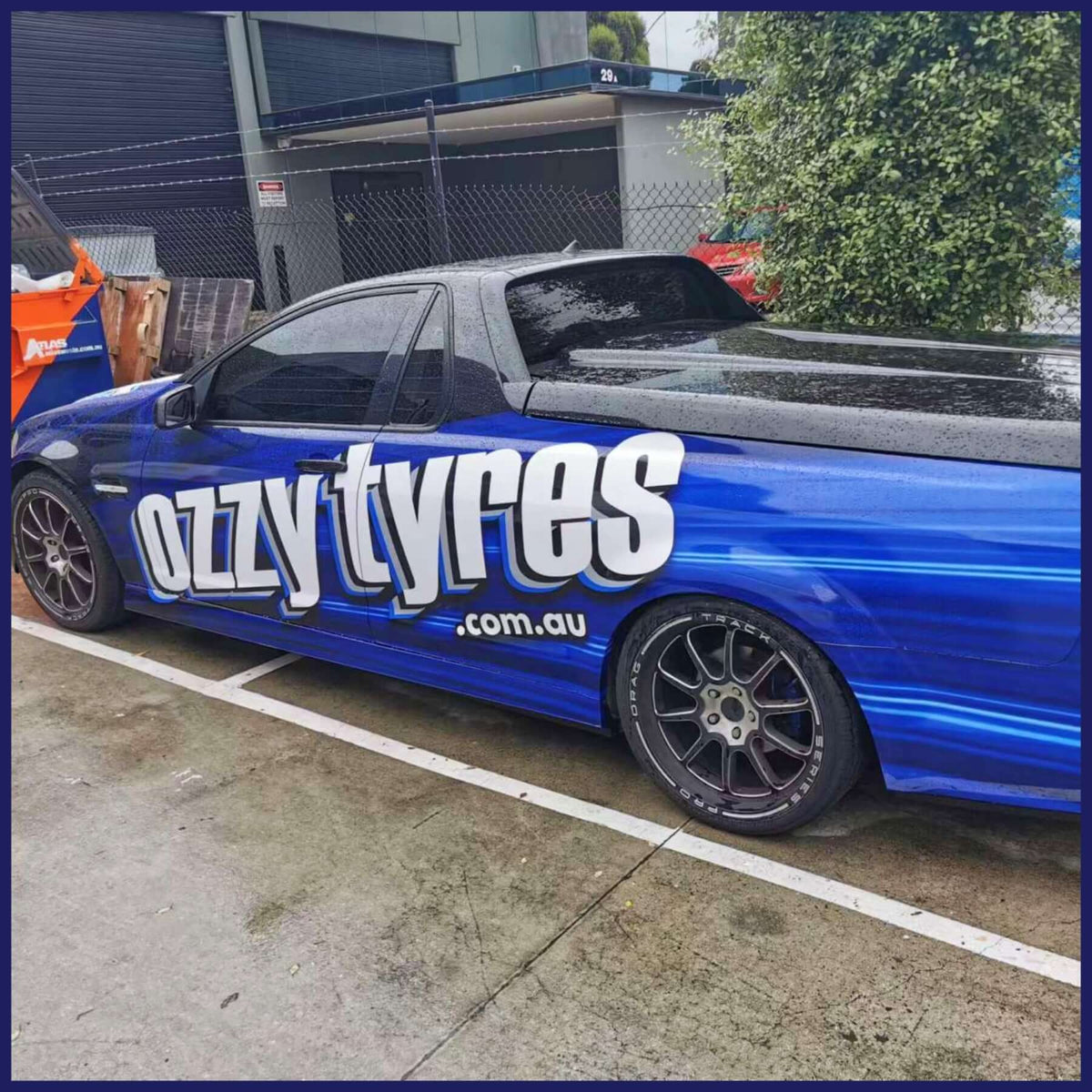 Vehicle wrap advertising on a car.