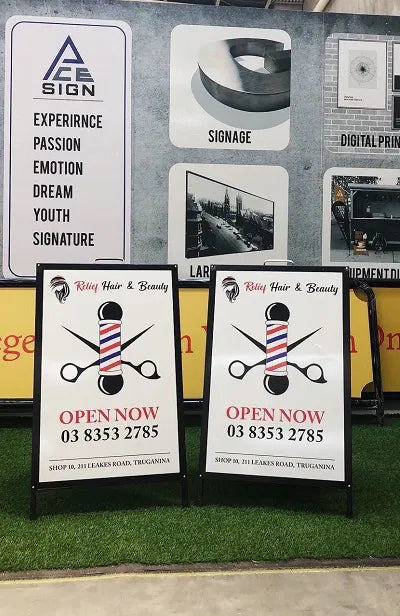 Black steel A-frame sign holder