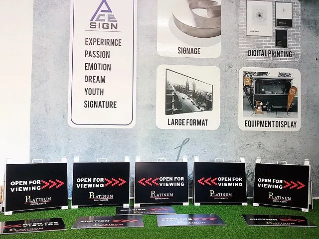 Plastic A-frame sign holder for advertising.