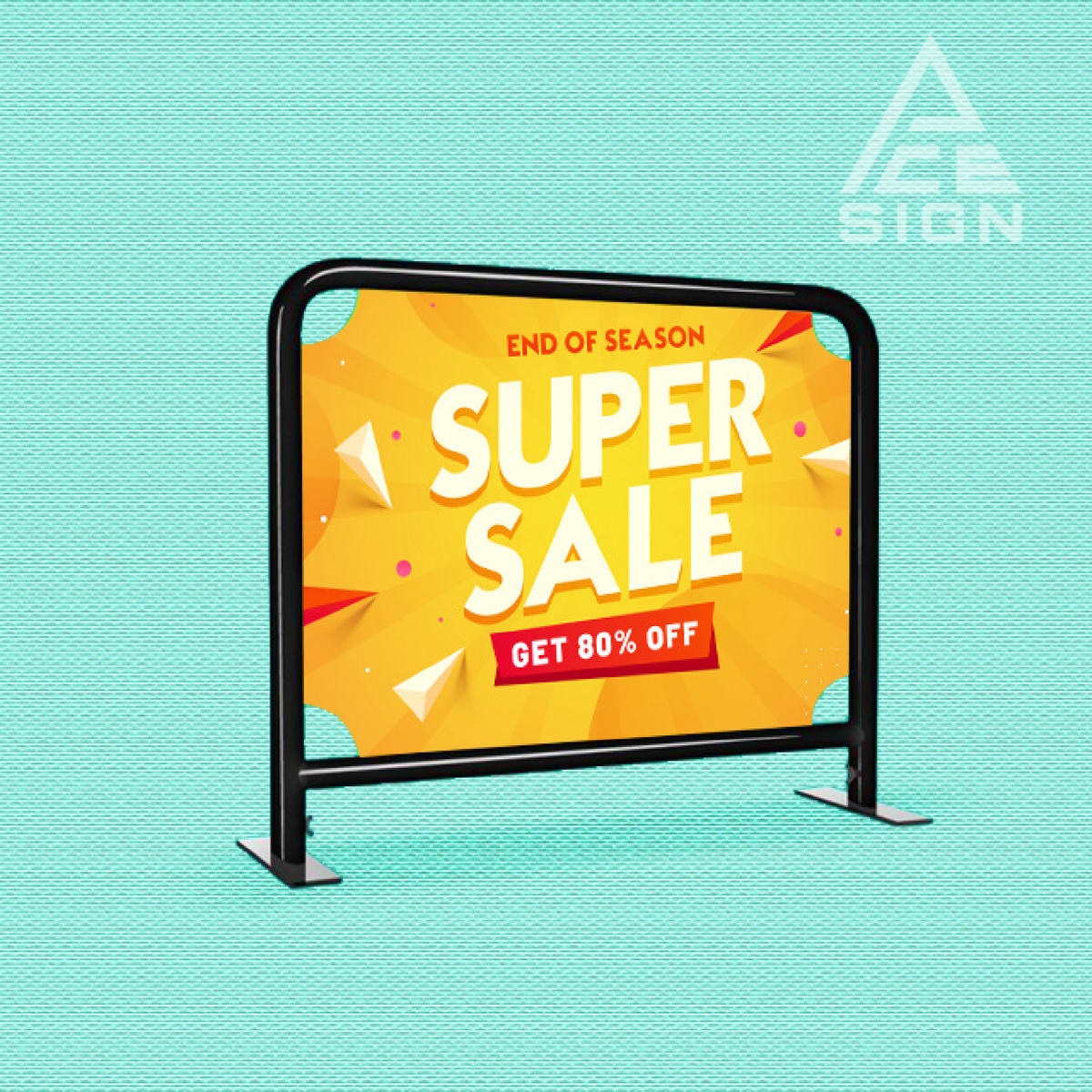 Fabric cafe barrier with branded design.