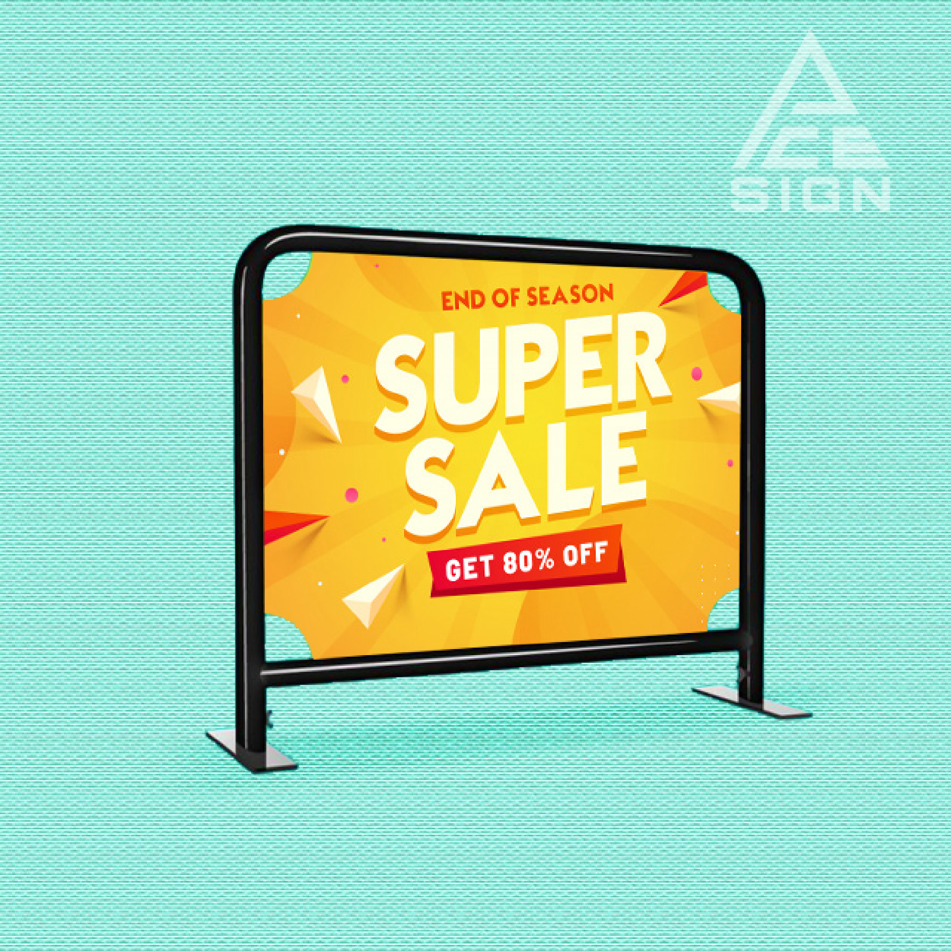 Fabric cafe barrier with branded design.