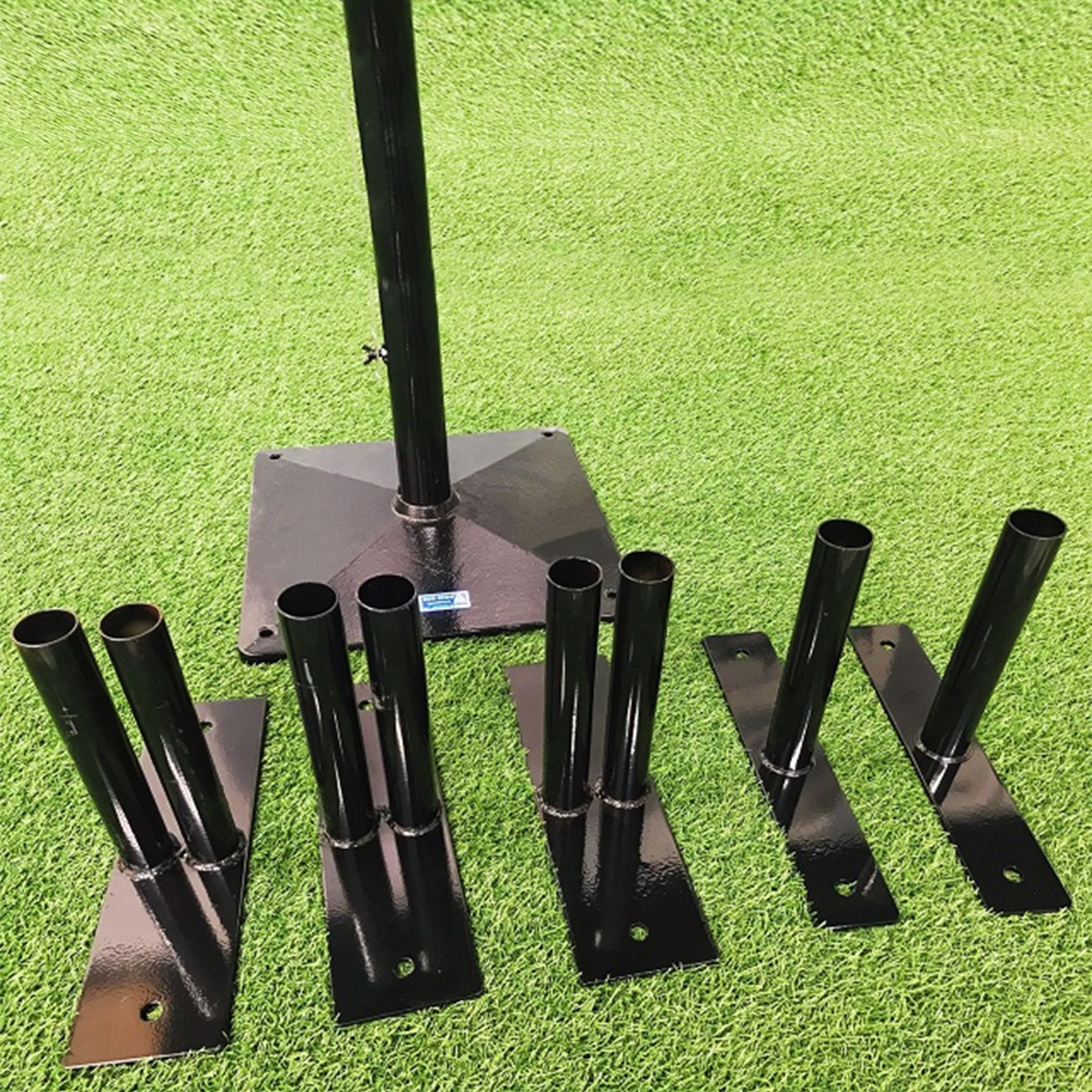 Black cafe barrier with branded fabric.