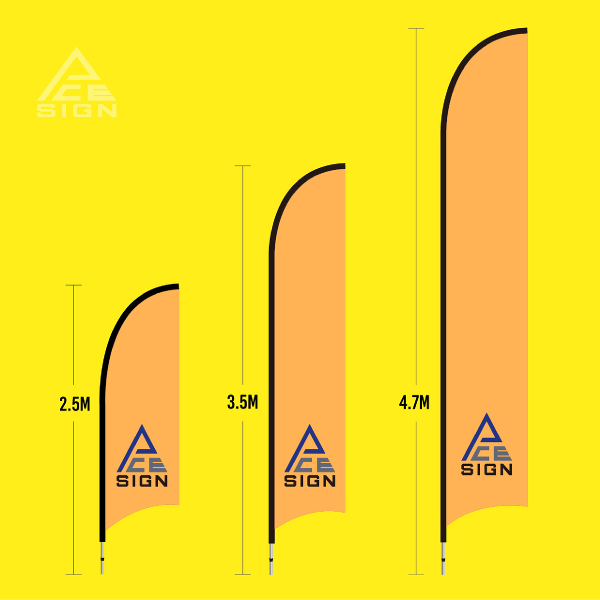 Tall, vibrant feather flag waving in the wind.