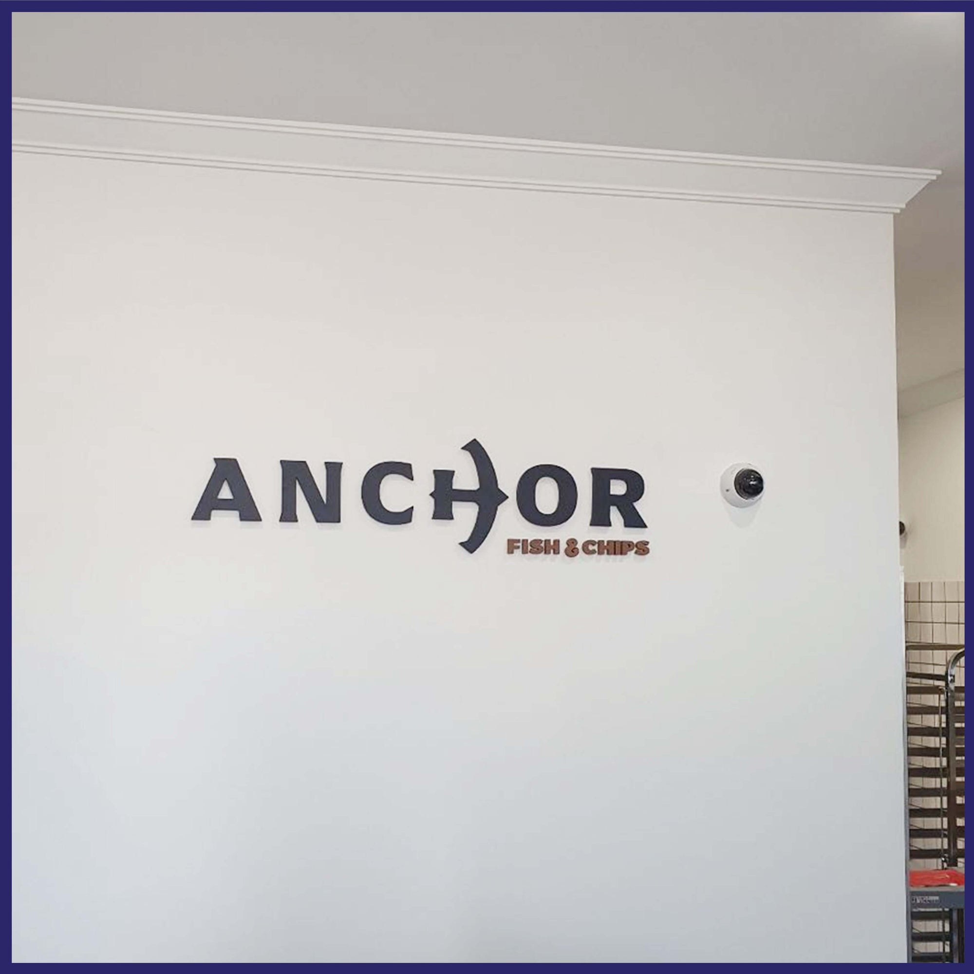 Raised acrylic letters.