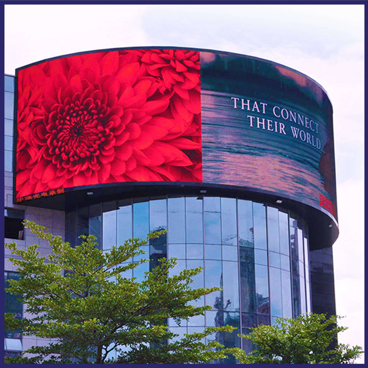 Curved LED screen displaying vibrant content.