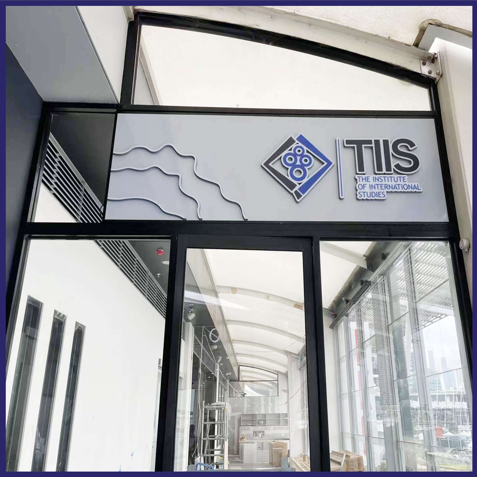 Illuminated sign box with personalized text.