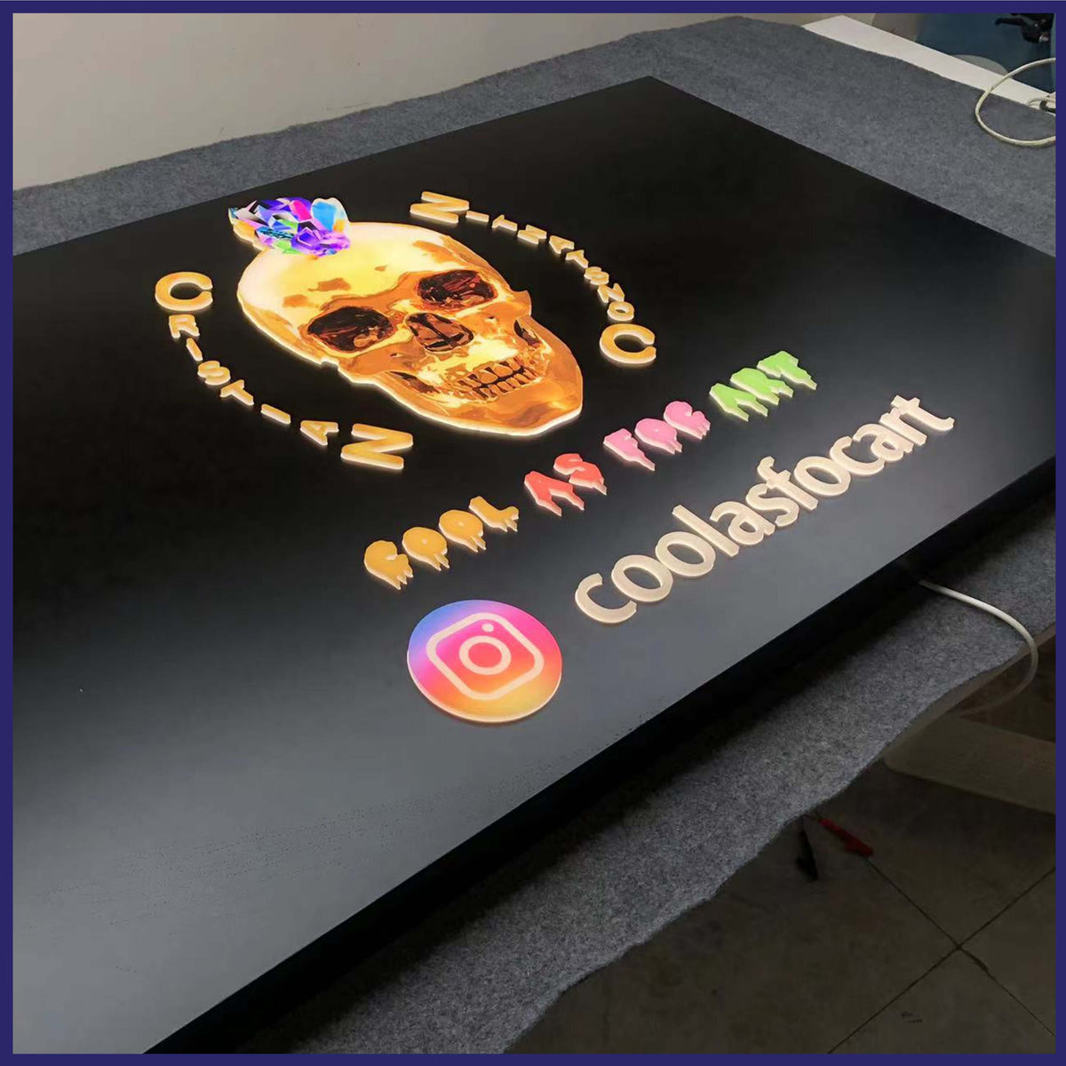 Illuminated sign box. Personalized graphics.
