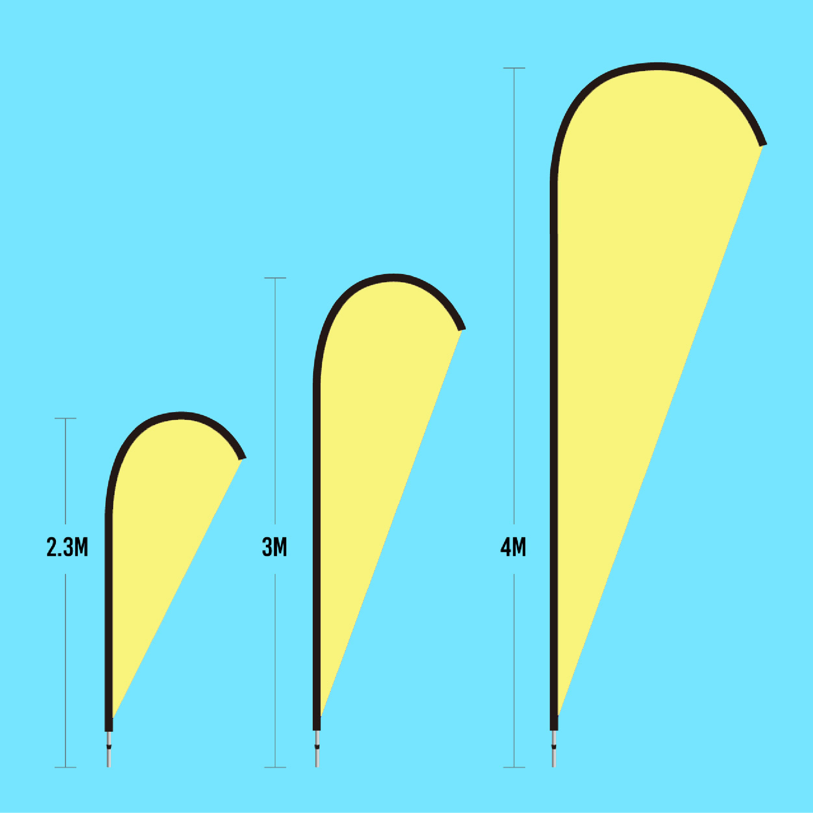 Teardrop-shaped advertising flag on a pole.