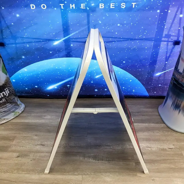 Durable steel A-frame sign holder.
