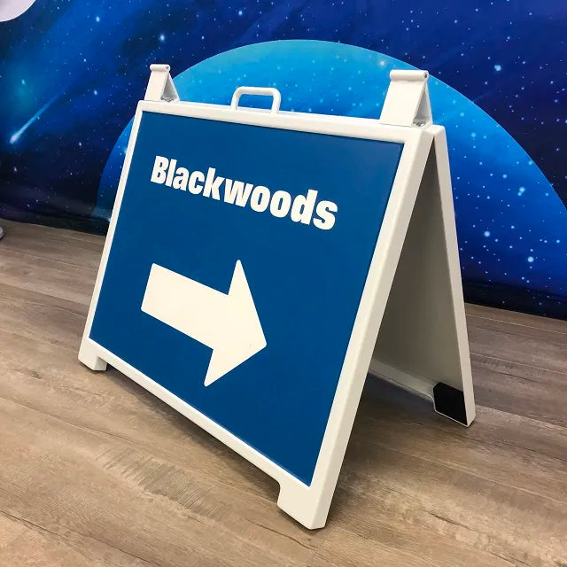 Durable, lightweight plastic A-frame sign for real estate or events.